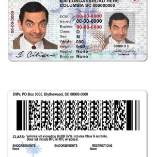 USA South Carolina state Driving License download template file