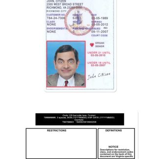 USA Virginia Driving License under 21 download template file