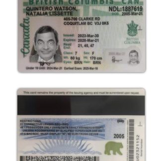 Canada British Columbia Driving License 2021 download template file