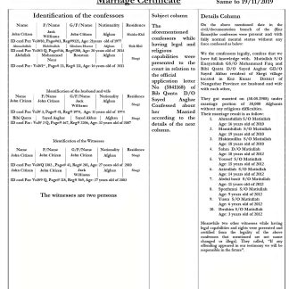 AFGHANISTAN marriage certificate download template file