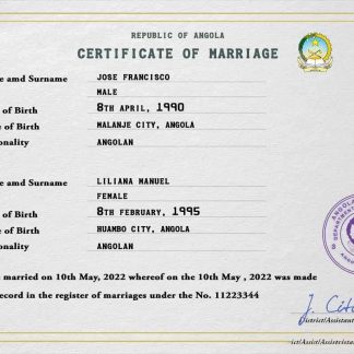 Angola marriage certificate PSD template download template file