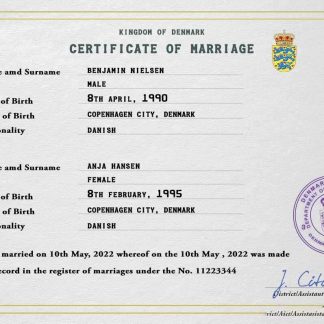 Denmark marriage certificate PSD template download template file