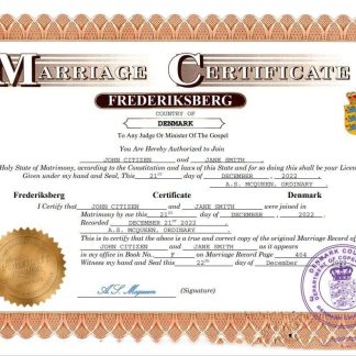 Denmark marriage certificate Word and PDF template download template file