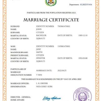 Djibouti marriage certificate Word and PDF template download template file