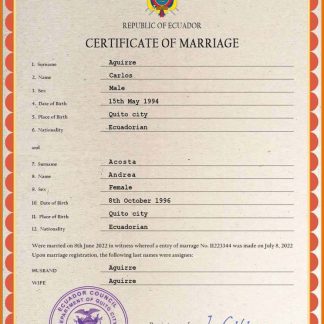 Ecuador marriage certificate PSD template download template file