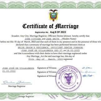Ecuador marriage certificate Word and PDF template download template file