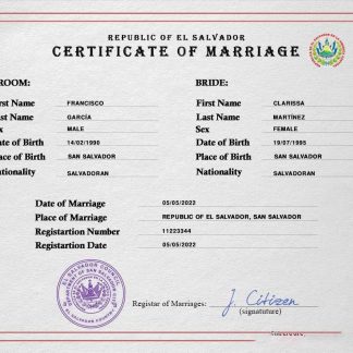 El Salvador marriage certificate PSD template download template file