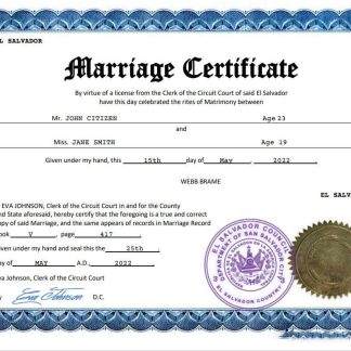 El Salvador marriage certificate Word and PDF template download template file