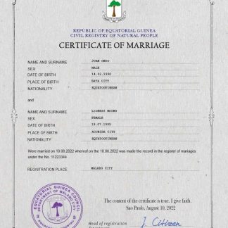 Equatorial Guinea marriage certificate PSD template download template file
