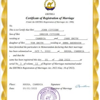 Eritrea marriage certificate Word and PDF template download template file