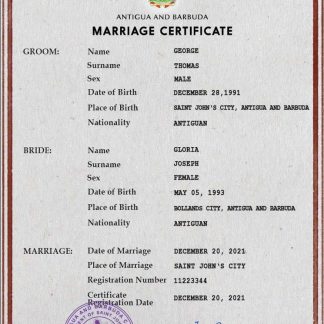 Antigua and Barbuda marriage certificate PSD template download template file