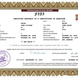Fiji marriage certificate Word and PDF template download template file