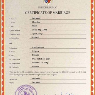 France marriage certificate PSD template download template file