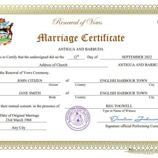 Antigua and Barbuda marriage certificate Word and PDF template download template file