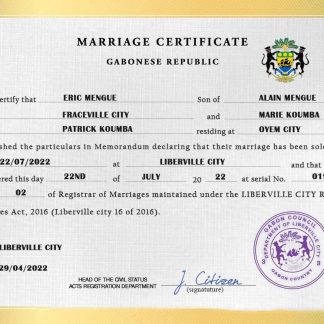 Gabon marriage certificate PSD template download template file