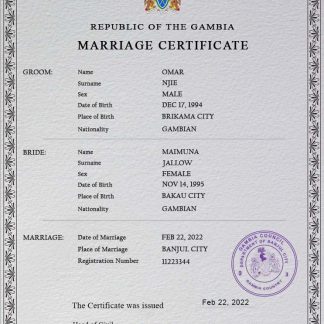 Gambia marriage certificate PSD template download template file