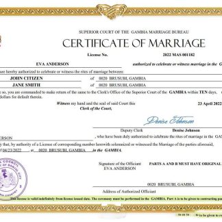 Gambia marriage certificate Word and PDF template download template file
