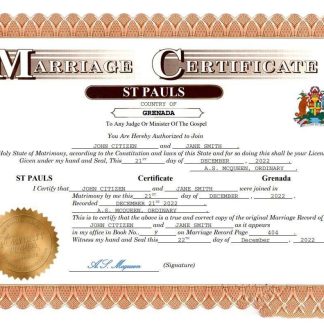 Grenada marriage certificate Word and PDF template download template file