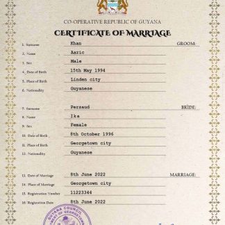Guyana marriage certificate PSD template download template file