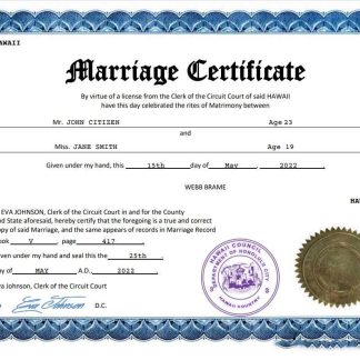 Hawaii marriage certificate Word and PDF template download template file