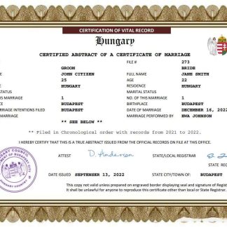 Hungary marriage certificate Word and PDF template download template file