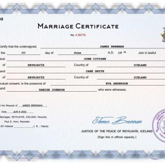 Iceland marriage certificate Word and PDF template download template file