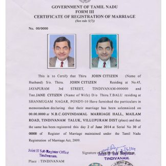 INDIA (TAMIL NADU) marriage certificate download template file