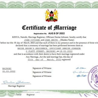 Kenya marriage certificate Word and PDF template download template file