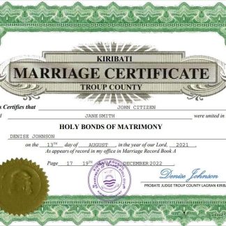 Kiribati marriage certificate Word and PDF template download template file