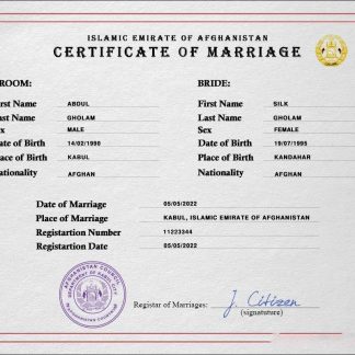 Afghanistan marriage certificate PSD download template file