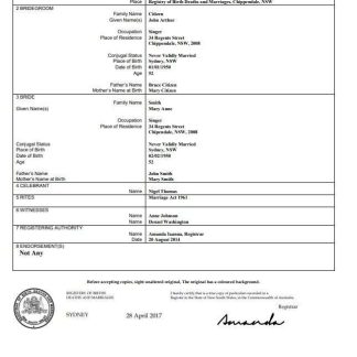 Australia New South Wales marriage certificate template in Word download template file