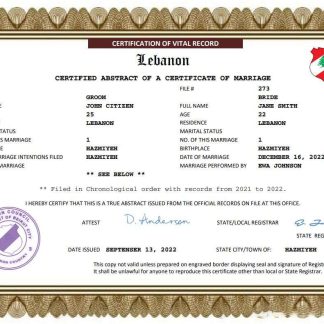 Lebanon marriage certificate Word and PDF template download template file
