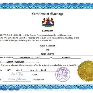 Lesotho marriage certificate Word and PDF template download template file