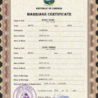 Liberia marriage certificate PSD template download template file