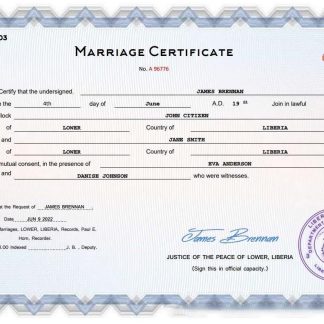Liberia marriage certificate Word and PDF template download template file
