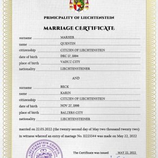 Liechtenstein marriage certificate PSD template download template file