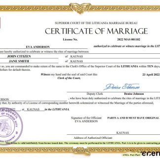 Lithuania marriage certificate Word and PDF template download template file