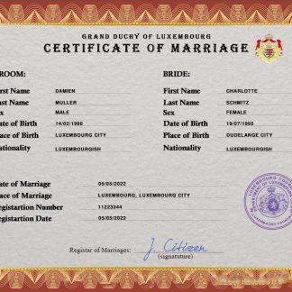 Luxembourg marriage certificate PSD template download template file