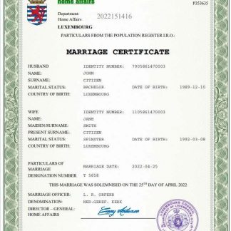 Luxembourg marriage certificate Word and PDF template download template file