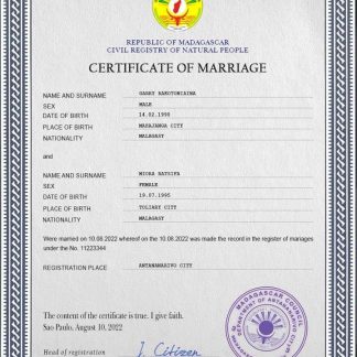 Madagascar marriage certificate PSD template download template file