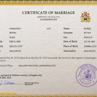 Malawi marriage certificate PSD template download template file