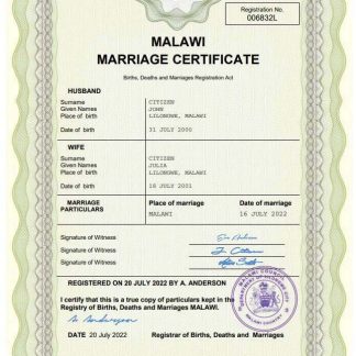Malawi marriage certificate Word and PDF template download template file