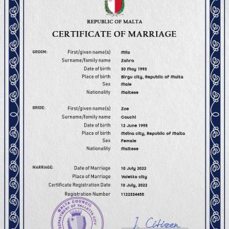 Malta marriage certificate PSD template download template file