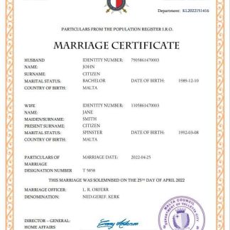Malta marriage certificate Word and PDF template download template file