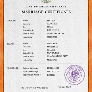 Mexico marriage certificate PSD template, fully editable download template file