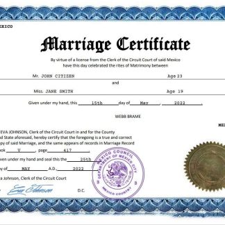 Mexico marriage certificate Word and PDF template download template file