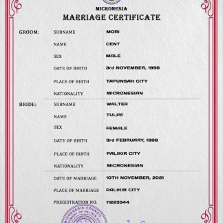 Micronesia marriage certificate PSD template download template file