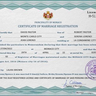 Monaco marriage certificate PSD template download template file