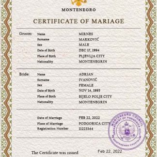 Montenegro marriage certificate PSD template download template file
