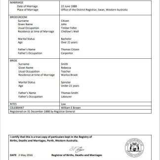 Australia Western Australia marriage certificate template in Word format download template file